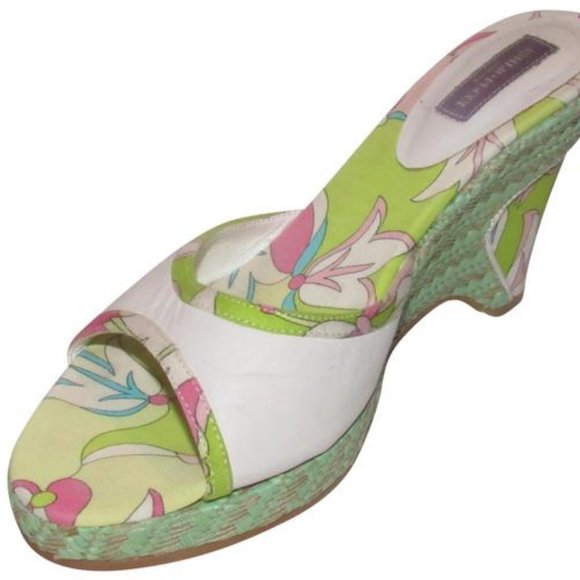 Pucci White Leather & Colorful Floral Mule Wedges! - Picture 2 of 12